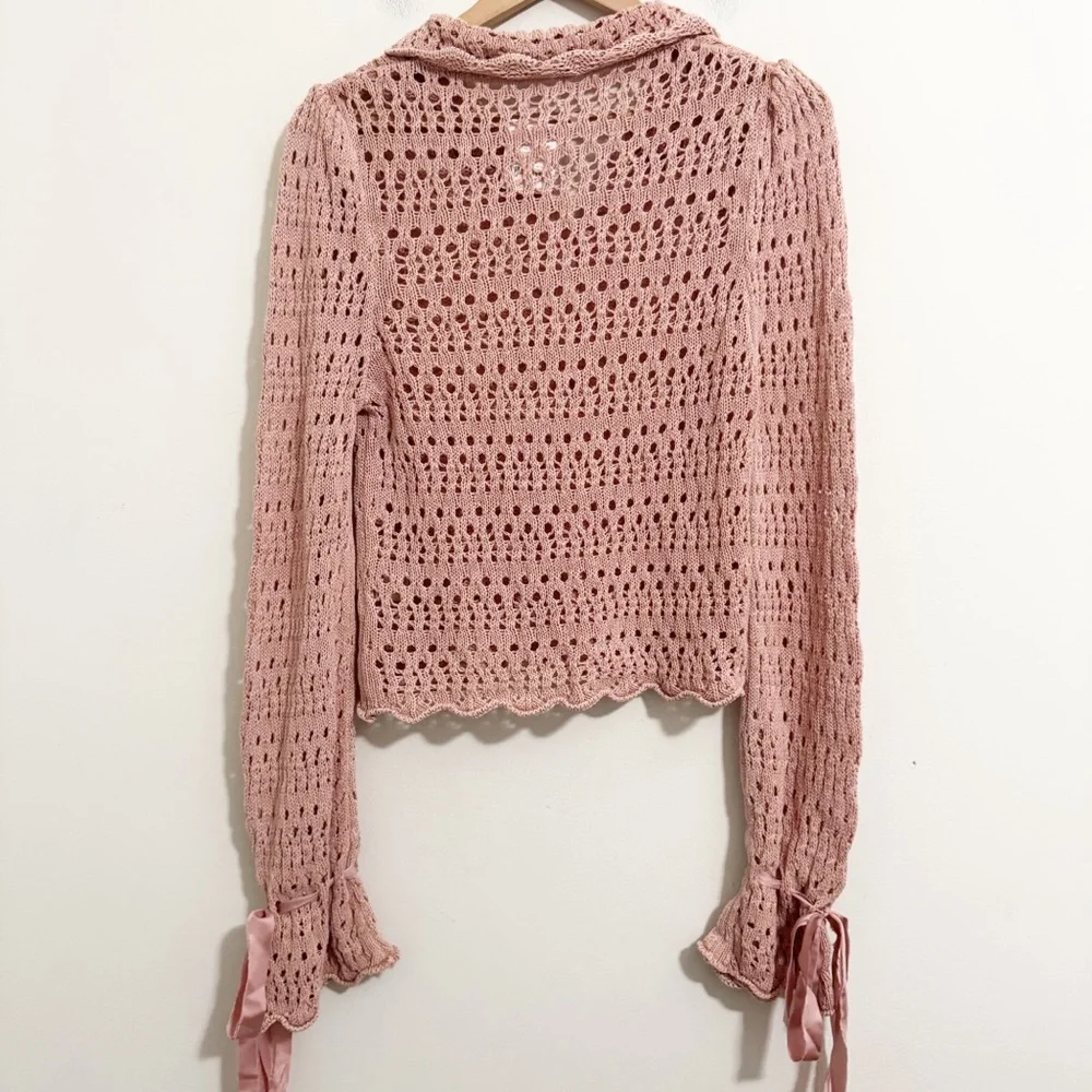 Free People Pointelle Pullover in Mauve Rose